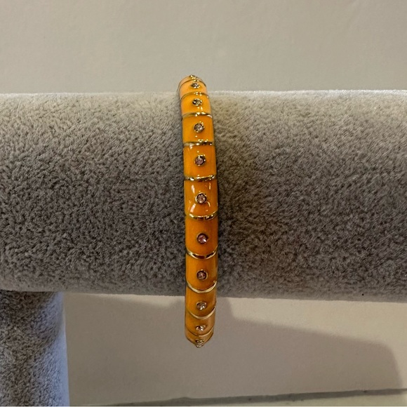 NWT Sequin by Nordstrom Clamper Bangle Bracelet-orange & gold tone & rhinestones - Picture 2 of 12